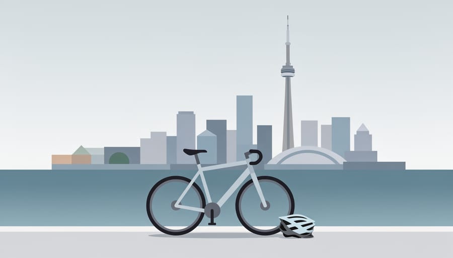 Close-up of a cyclist’s helmet and hands on handlebars near the waterfront