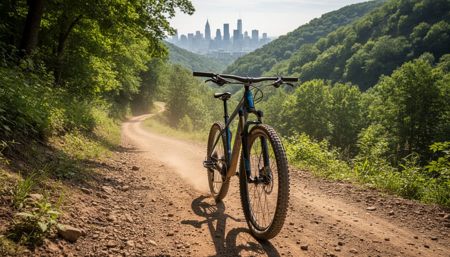 Bicycle on a wooded multi-use trail in Toronto’s Don Valley area